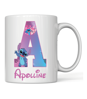 Mug Stitch personnalisé lettre Alphabet prénom personnalisable